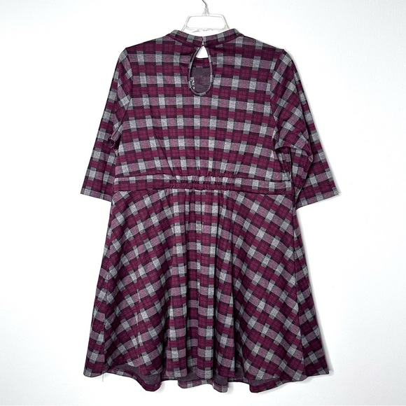 Modcloth Proudest Moments Plaid A Line Pleated Dress - Burgundy Gray 2X - Picture 5 of 6
